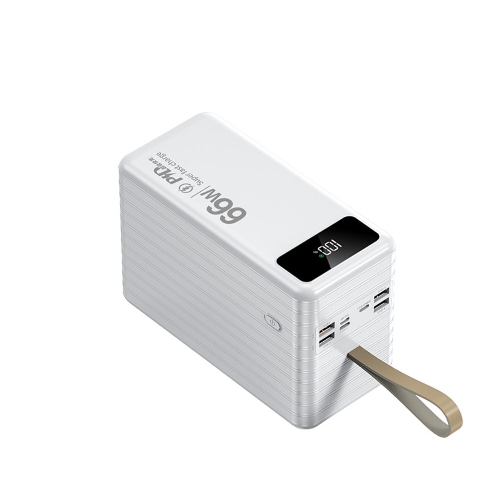 Powerbanka 120 000 mAh, PD66W, 2,1A, 4 integrované káble + LED svetlo, biela