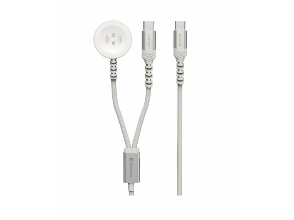 Levně Swissten Magnetický kabel 2v1 pro Apple Watch a USB-C, USB-C, 1,2 m, bílý