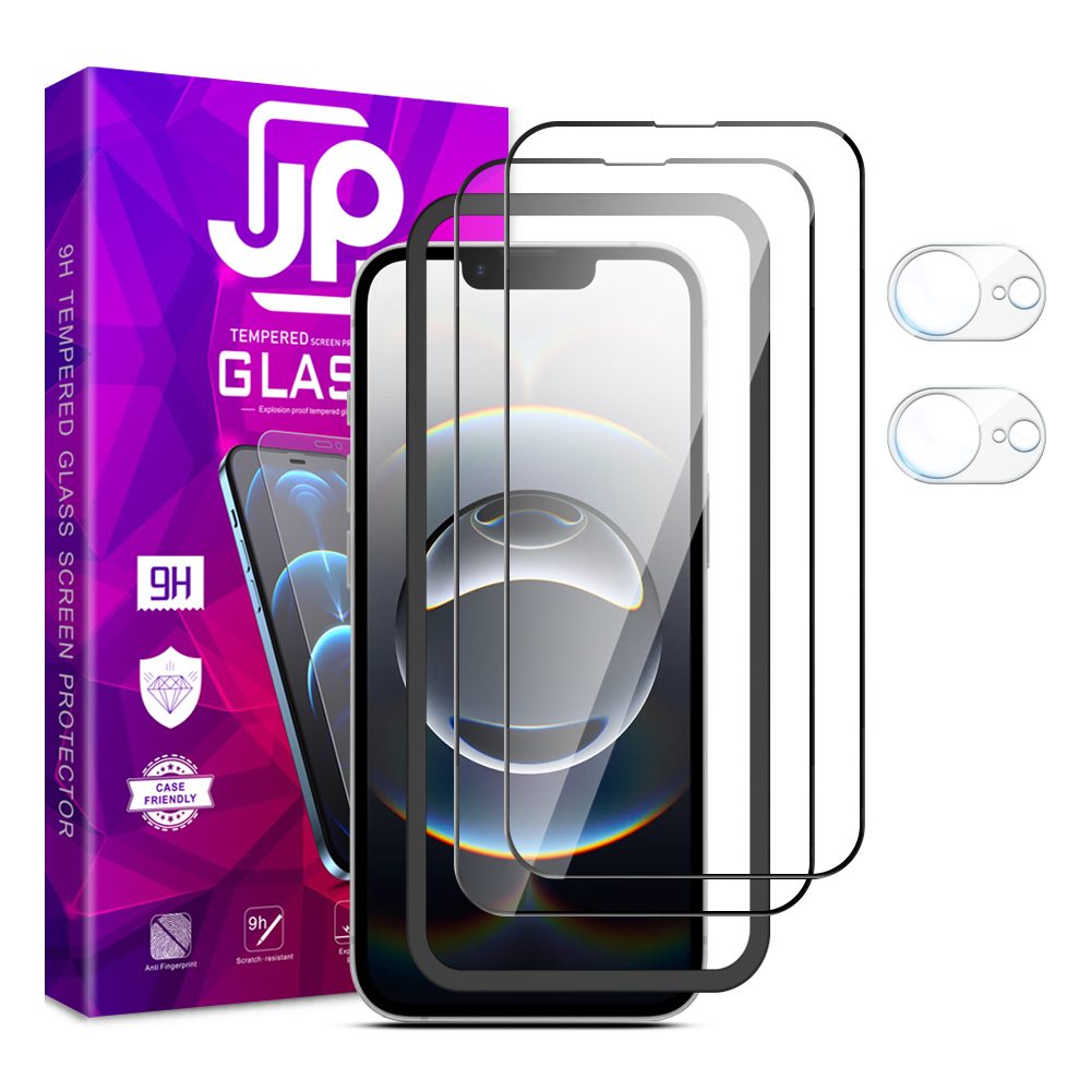 Levně JP Full Pack Tvrzených skel, 2x 3D sklo s aplikátorem + 2x sklo na čočku, iPhone 16e / 17e