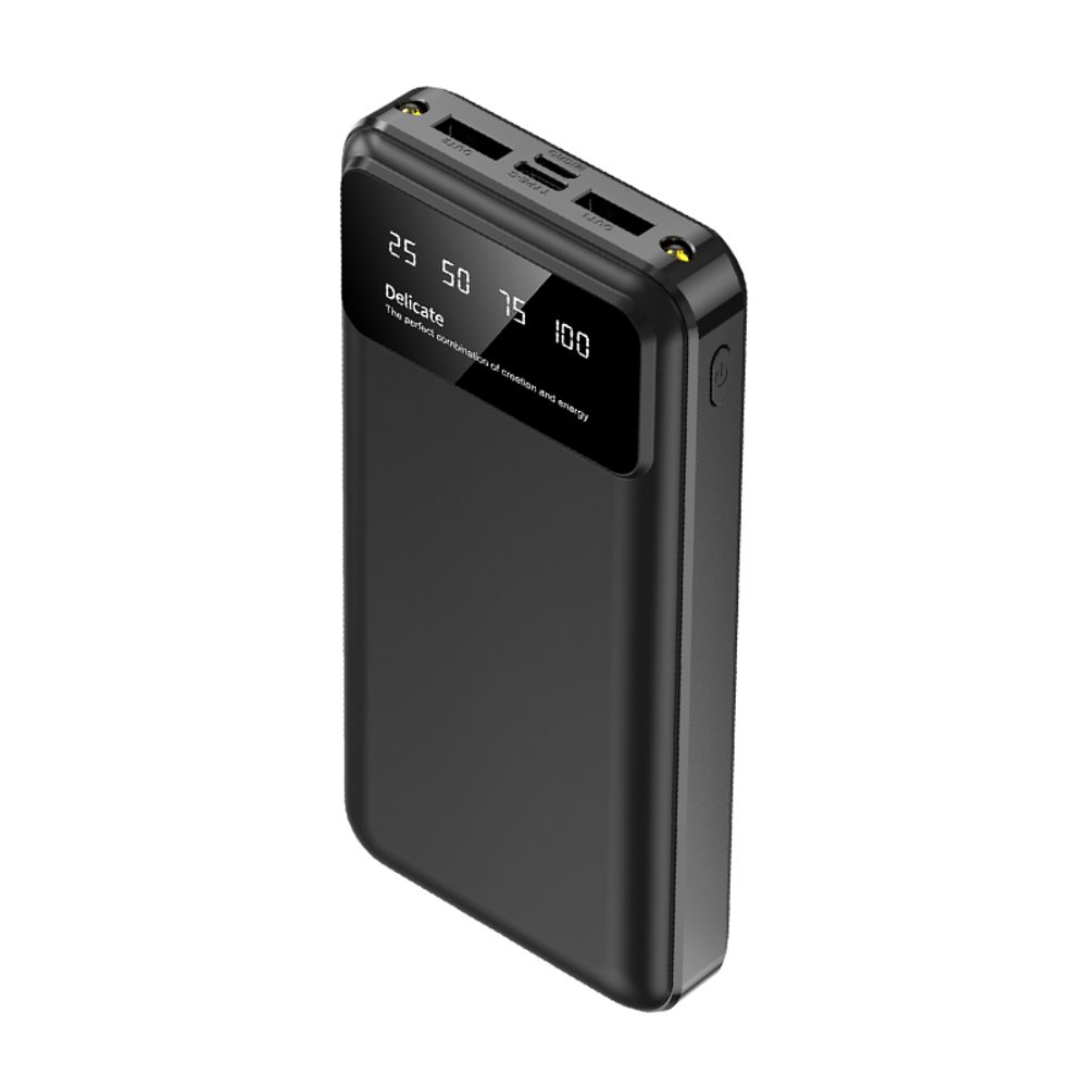 Levně Powerbanka 20000mAh, 2x USB, s LED světlem, černá