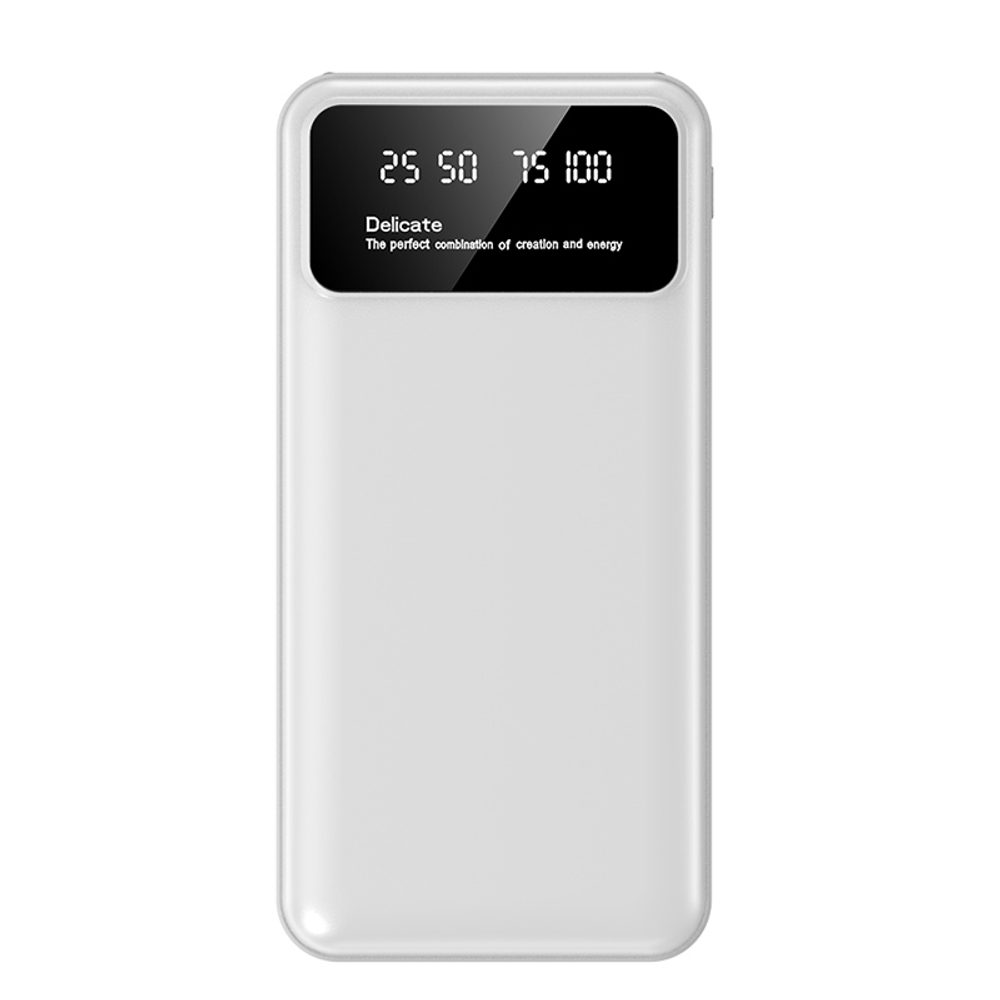 Powerbanka 10000mAh, 2x USB, 1x USB-C, s LED svetlom, biela