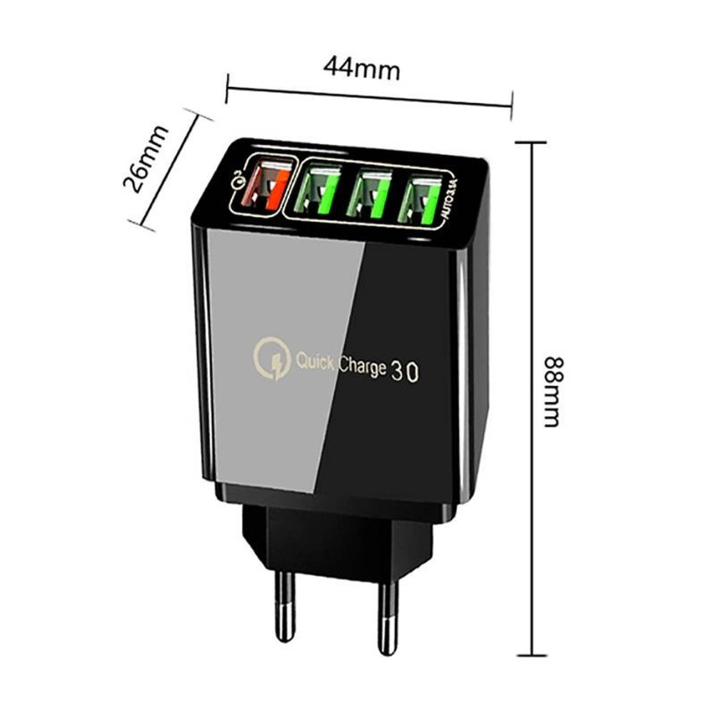 Nexeri Gyorstöltő Adapter 4xUSB QC 3.0 (BK376), Fekete