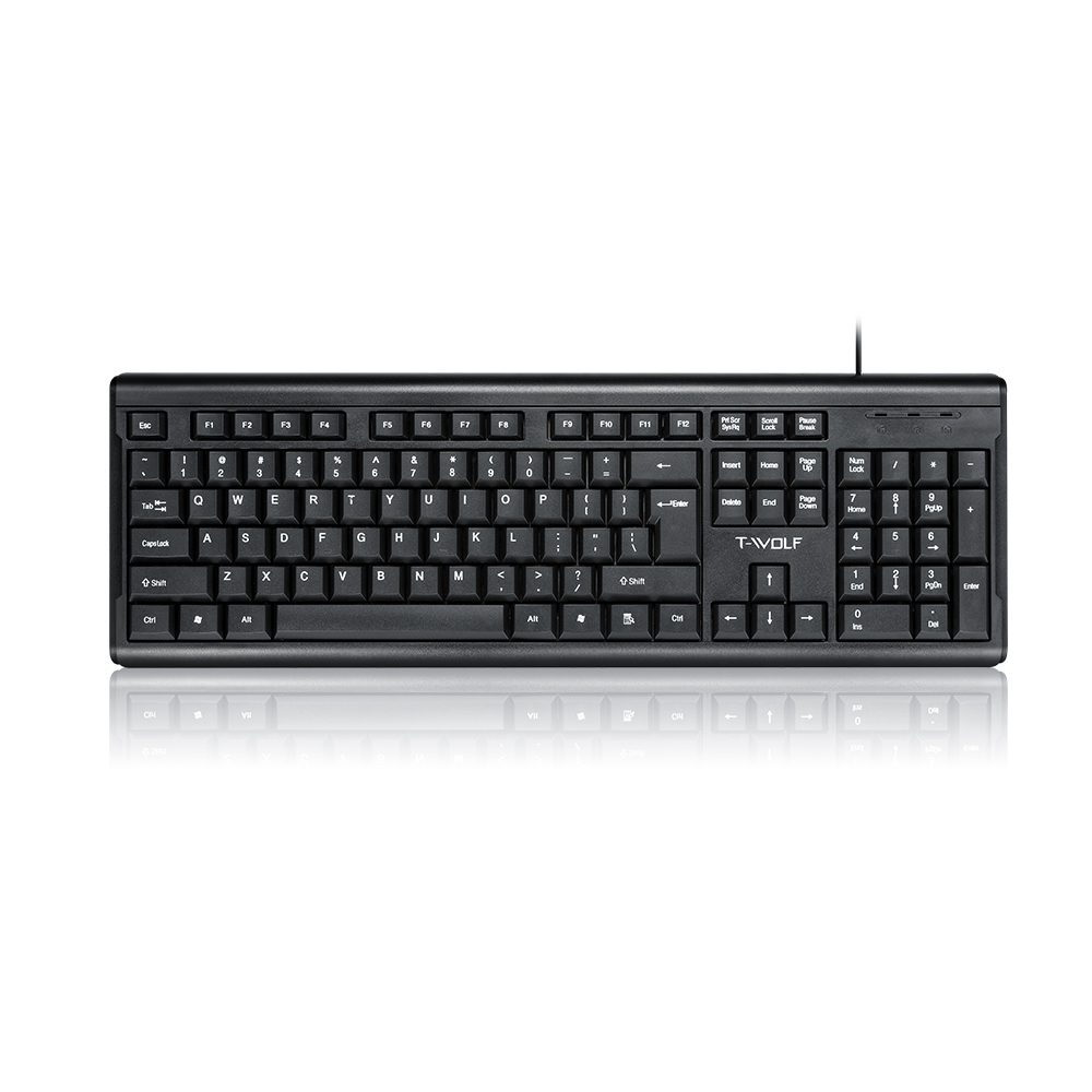Levně Klávesnice T-WOLF T15, drátová, plnohodnotná, tichá, USB (EN/US rozložení)