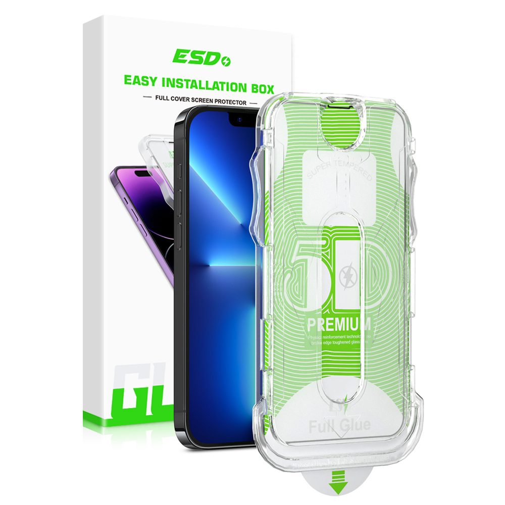 ESD 5D Zaštitno Kaljeno Staklo Cijeli Zaslon S Uređajem Za Uklanjanje Prašine I Jednostavnom Instalacijom, IPhone 13 Pro Max