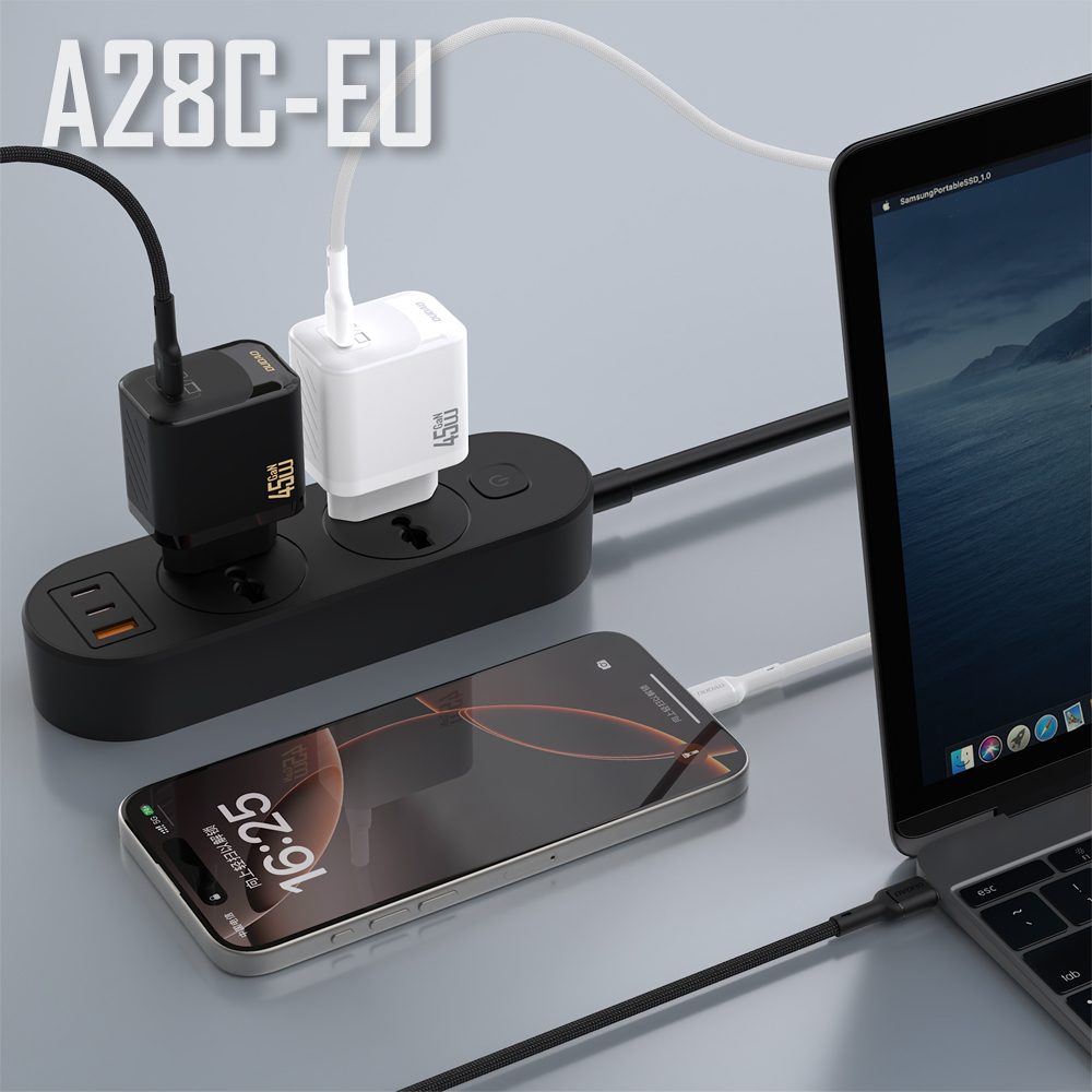 Dudao A28C nabíjačka USB-C + kábel USB-C - USB-C, 45W GaN, biela