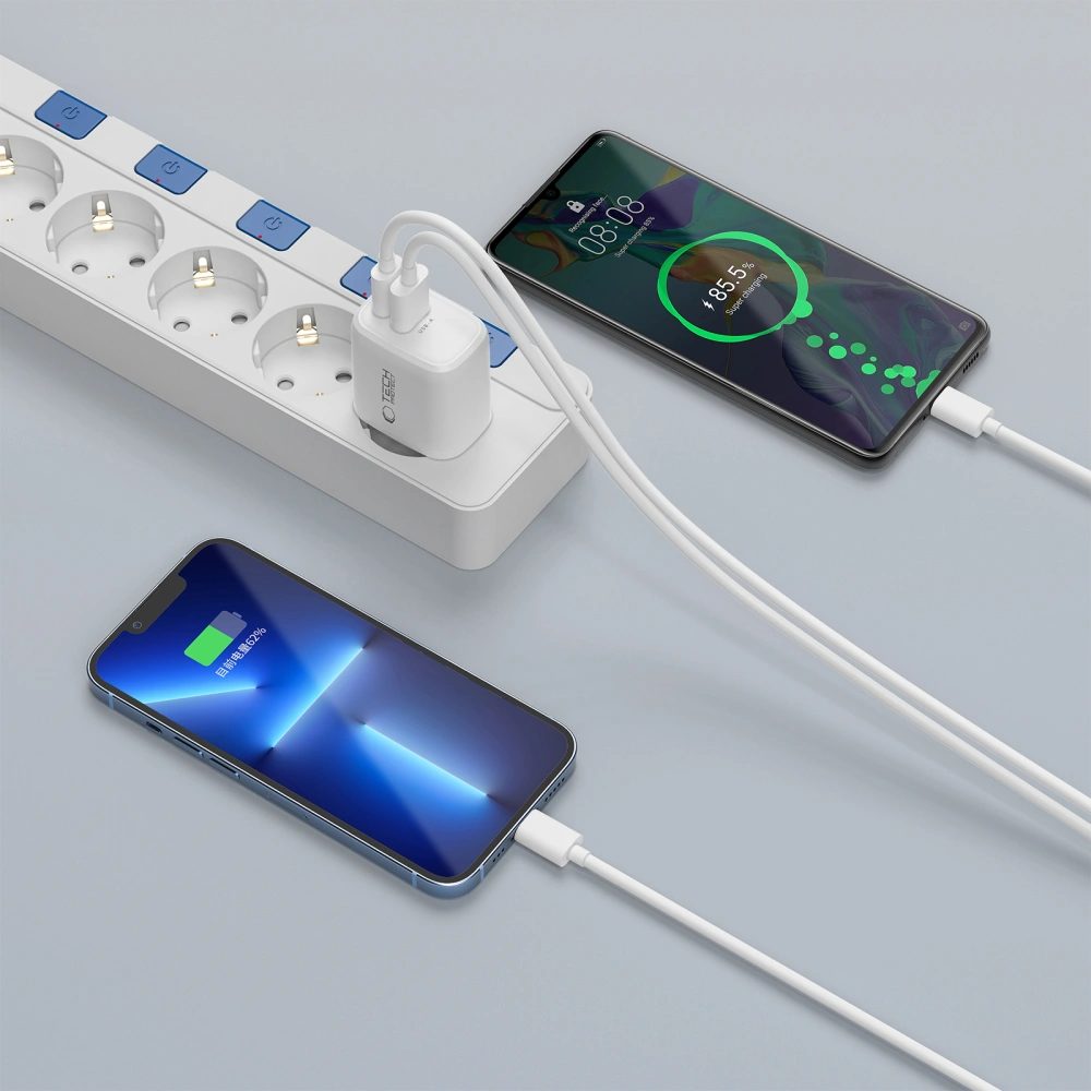Tech-Protect NCA20 2-portová sieťová nabíjačka PD 20W / QC3.0 + kábel USB-C, biela
