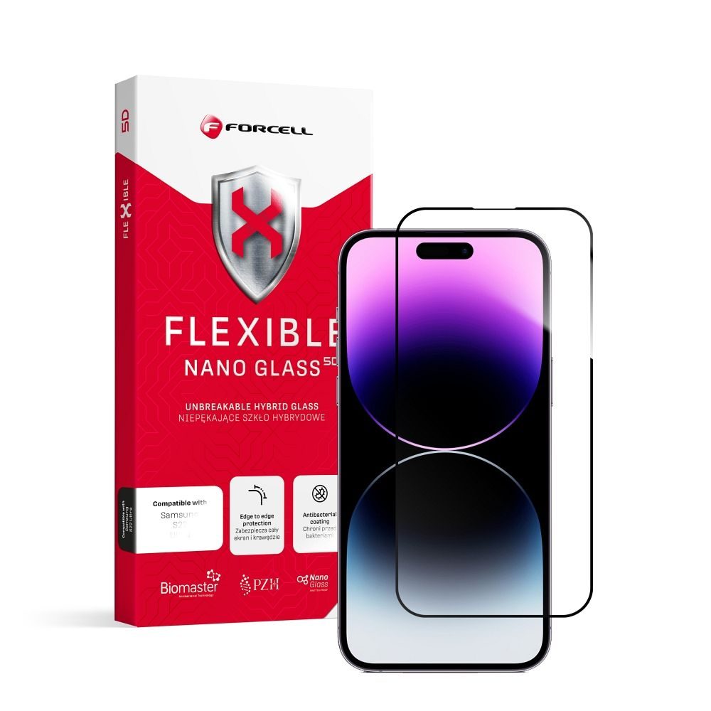 Folie De Sticlă Securizată Hibrid Forcell Flexible 5D Full Glue, IPhone 14 Pro Max, Neagră