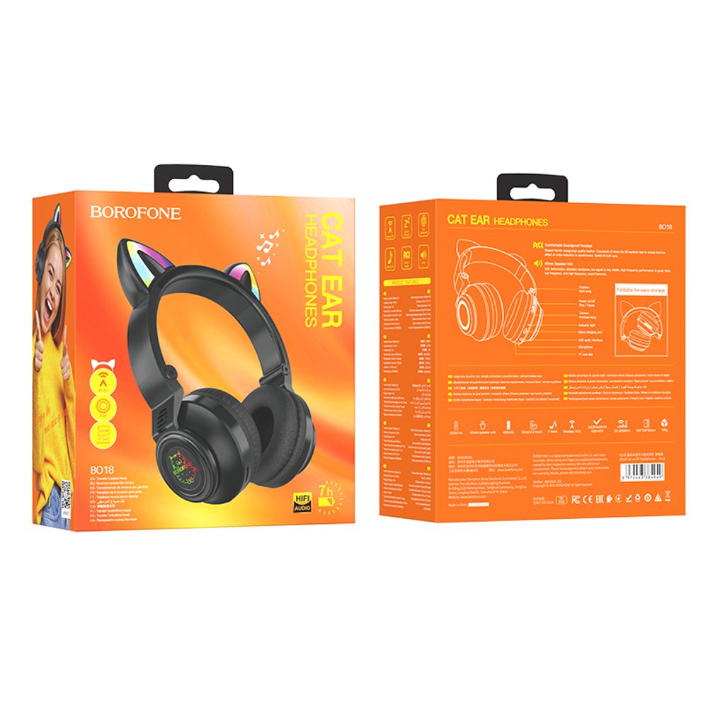 Borofone BO18 Cat Ear Bluetooth Slúchadlá, čierne