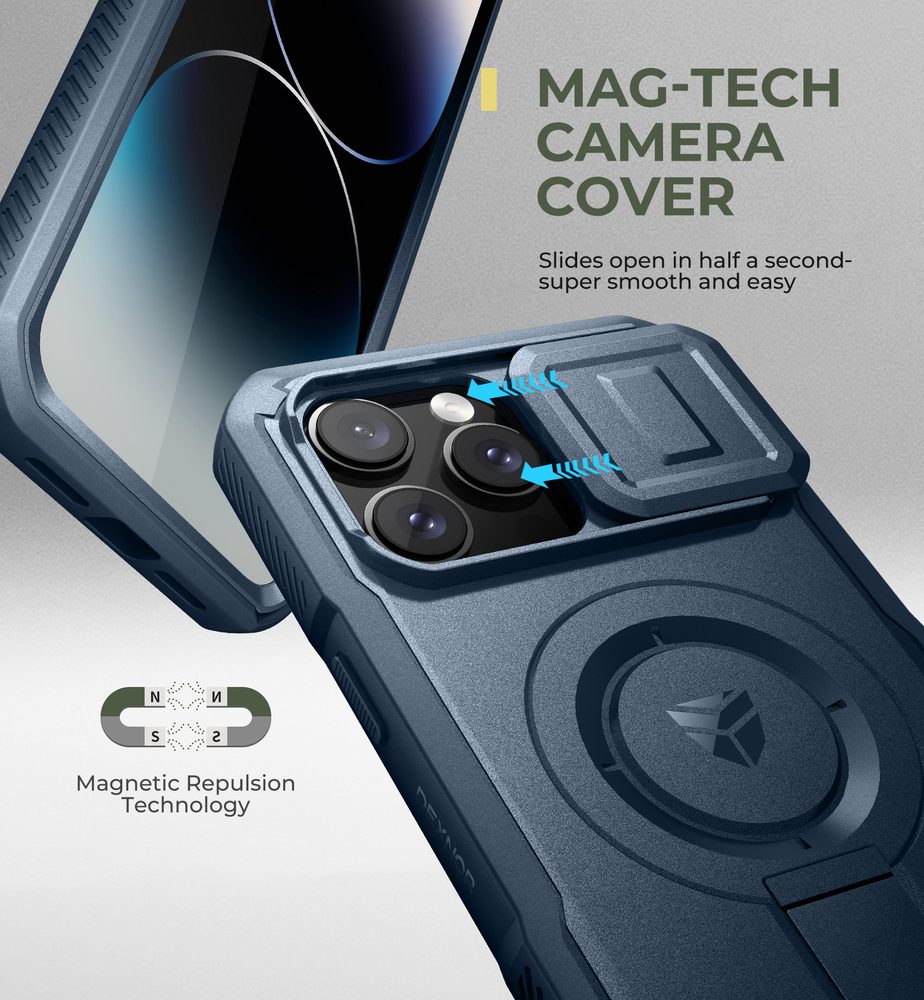 Dexnor MagSafe 360 Kickstand Camprotector obal iPhone 14 Pro Max, modrý