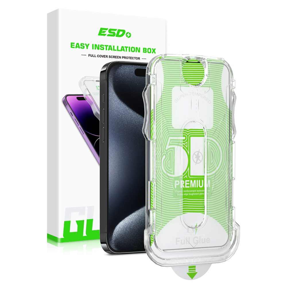ESD 5D Zaštitno Kaljeno Staklo Cijeli Zaslon S Uređajem Za Uklanjanje Prašine I Jednostavnom Instalacijom, IPhone 15 Pro