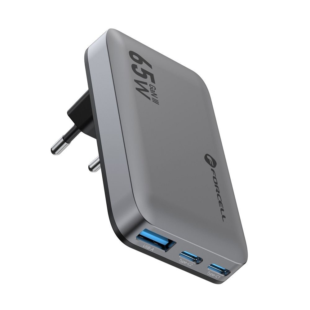 Levně Forcell F-Energy Ultra slim nabíječka VT-47, 2x USB-C + USB-A, 4A, 65W, šedá