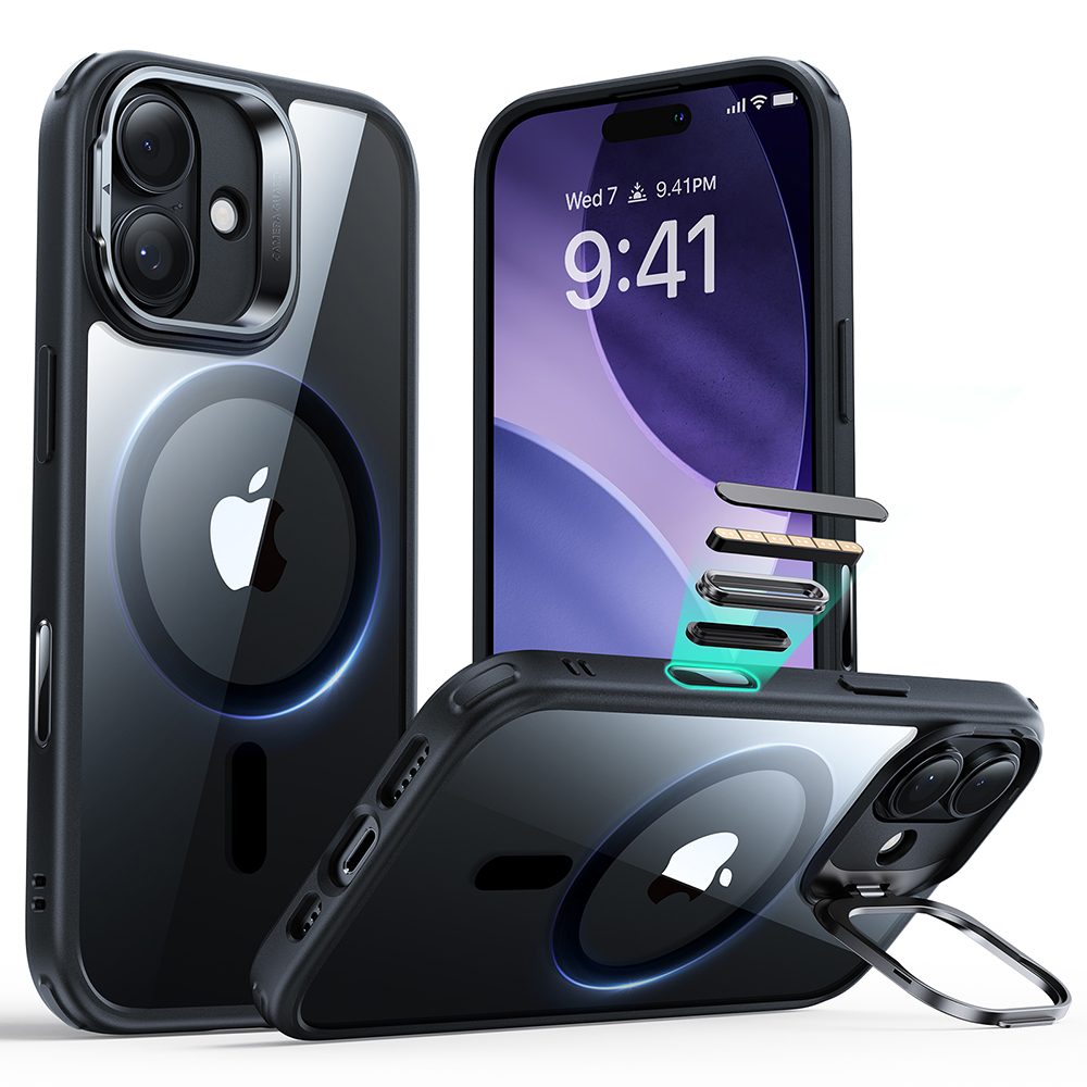 Levně Kryt ESR Classic Hybrid HaloLock Kickstand, iPhone 17, clear black