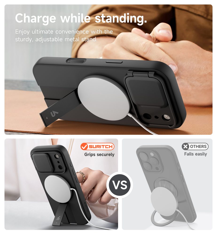 Suritch MagSafe Kickstand Camprotector obal iPhone 17 Pro, čierny