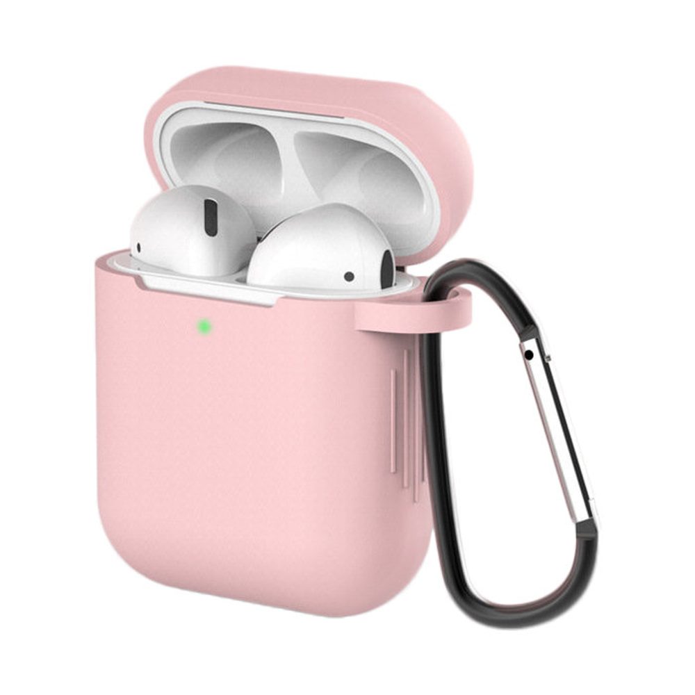 Měkké Silikonové Pouzdro Na Sluchátka Apple AirPods 1 / 2 S Klipem, Růžové (pouzdro D)