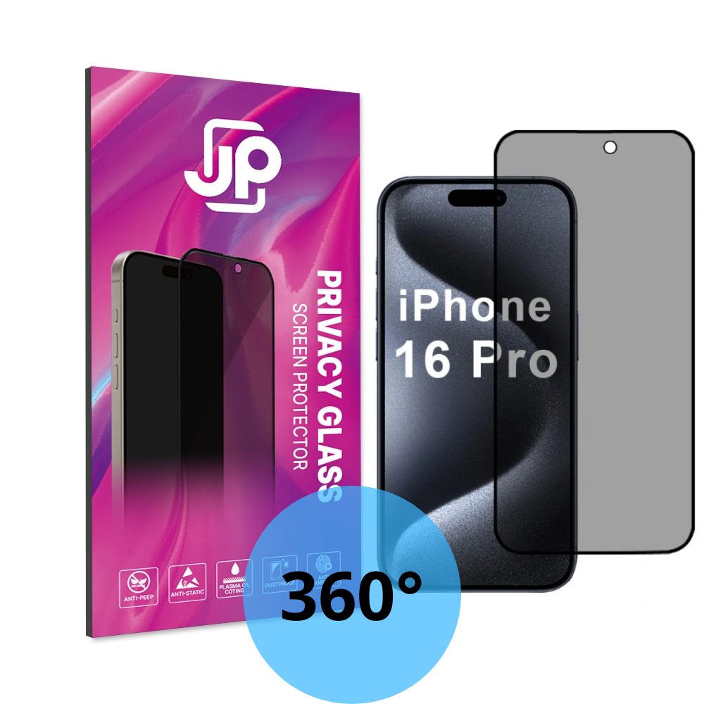 Levně JP 4-Way Privacy 360° Tvrzené sklo, iPhone 16 Pro / 17, černé