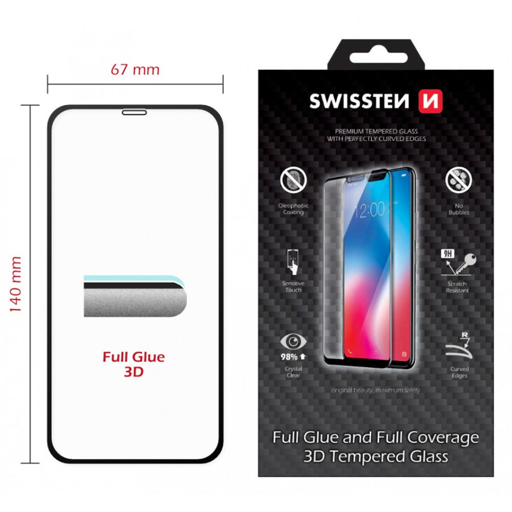 Swissten Ultra Durable 3D Full Glue Védő Edzett üveg, Apple IPhone X / XS, Fekete