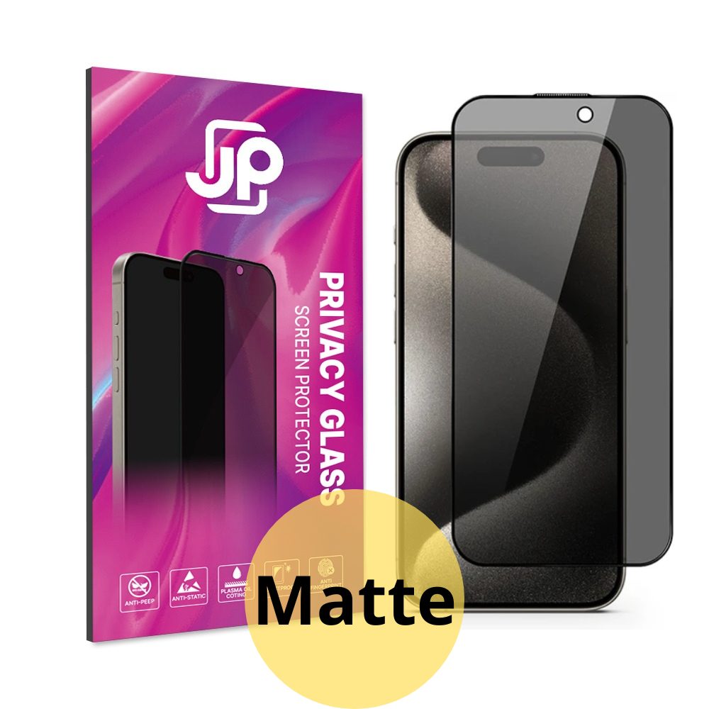 Levně JP Matte Privacy Tvrzené sklo, iPhone 15 Pro Max, černé