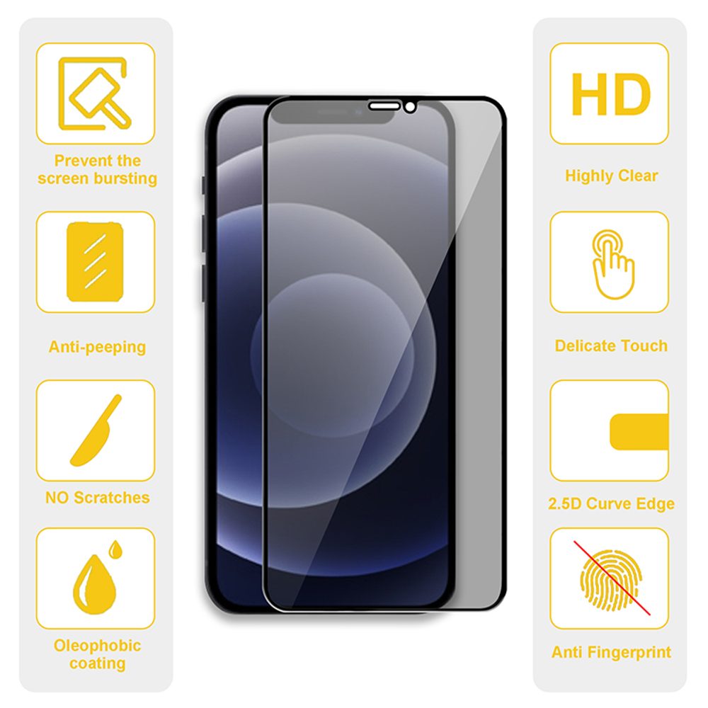 Privacy 5D Edzett üveg, IPhone 12 Pro Max,