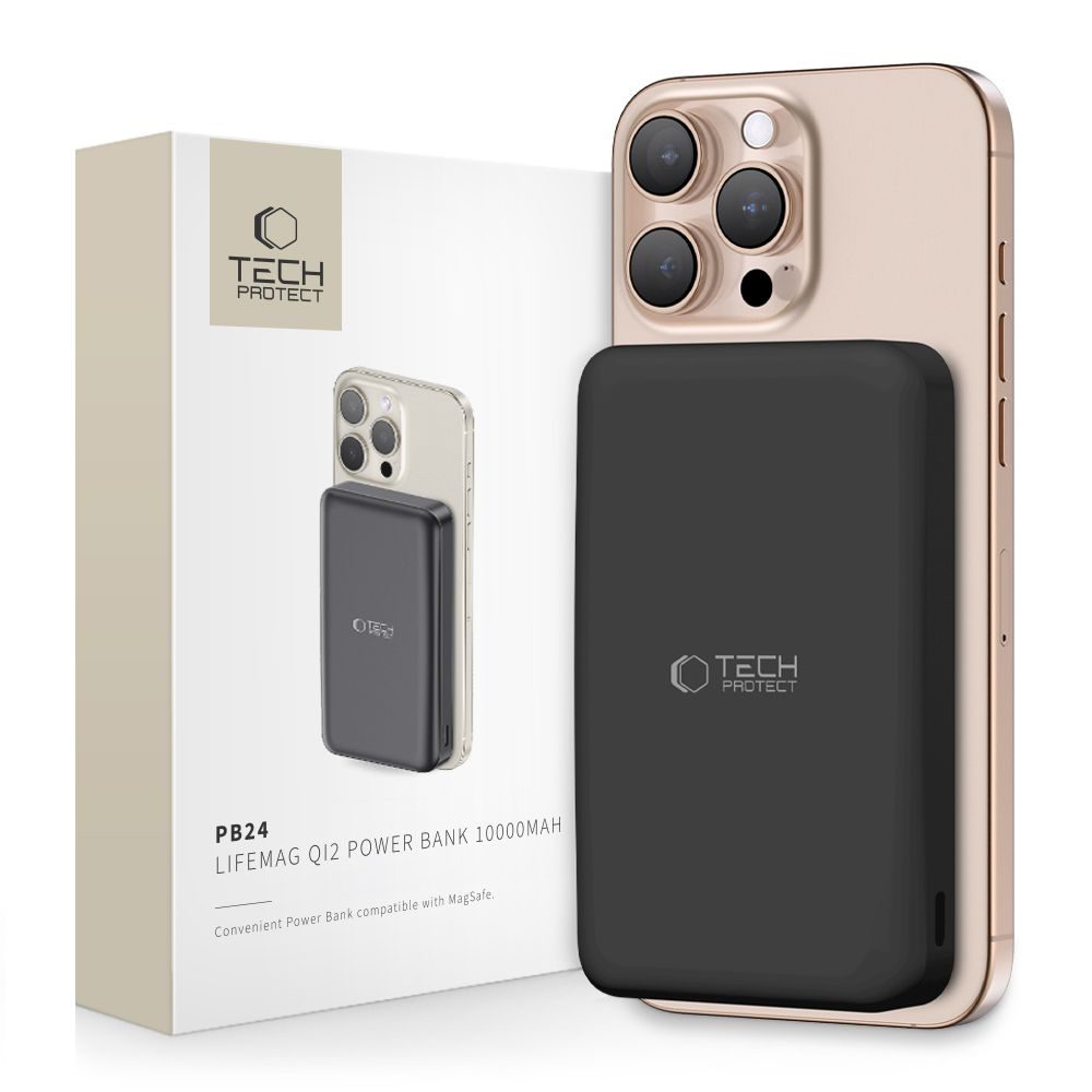Tech-Protect PB24 LifeMag Qi2 Powerbank MagSafe, 10000 mAh, fekete