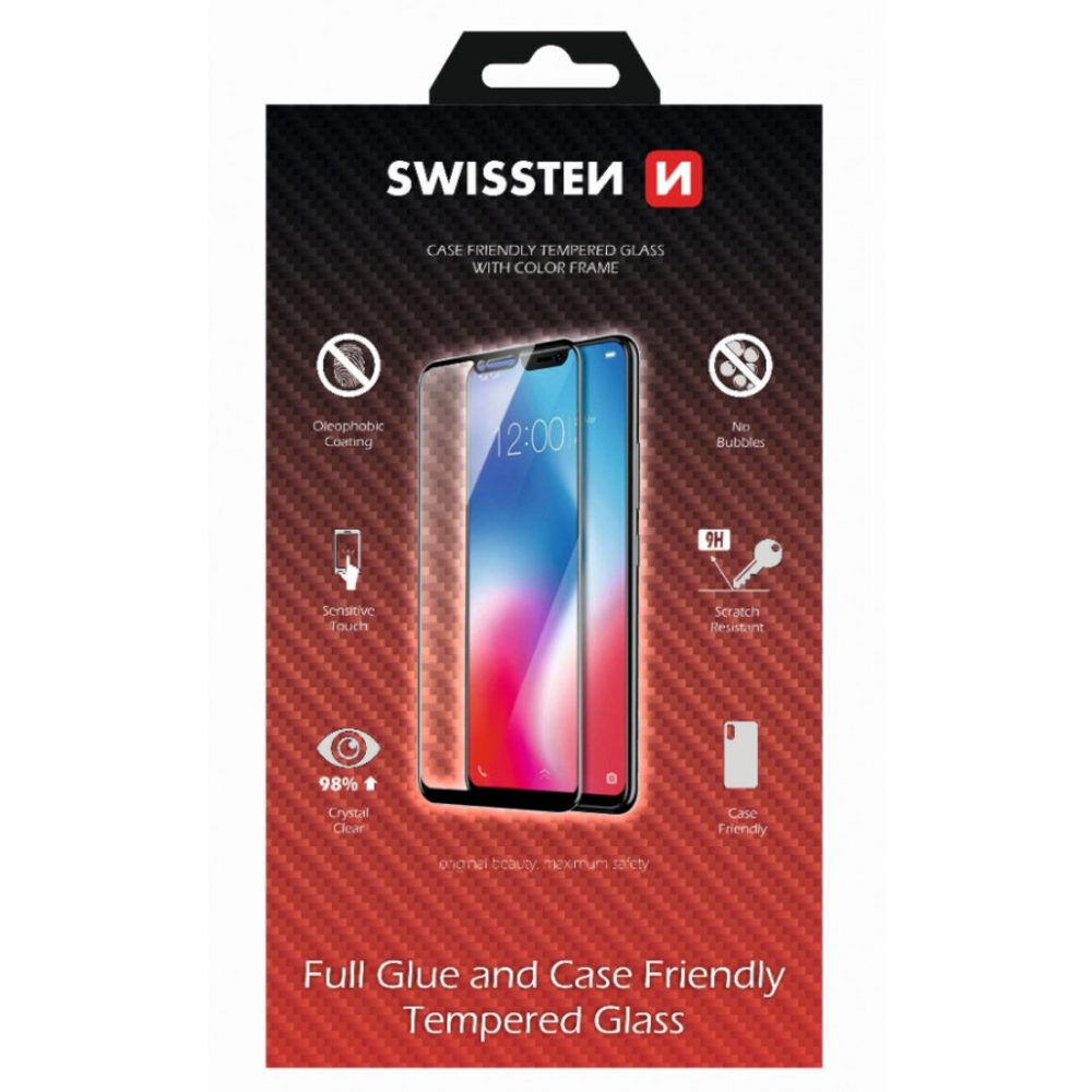 Swissten Full Glue, Color Frame, Case Friendly, Folie De Sticlă Securizată Protectoare, Xiaomi Redmi Note 8T, Neagră