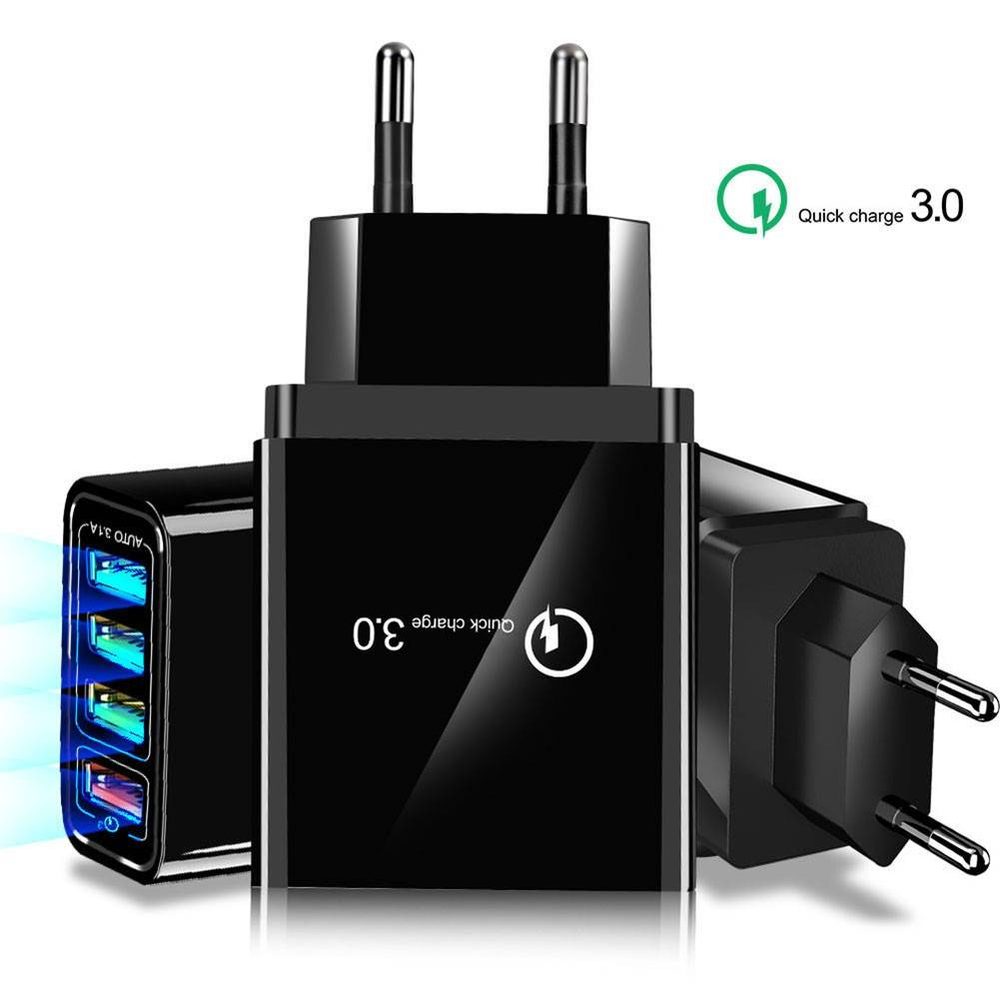 Nexeri Gyorstöltő Adapter 4xUSB QC 3.0 (BK376), Fekete