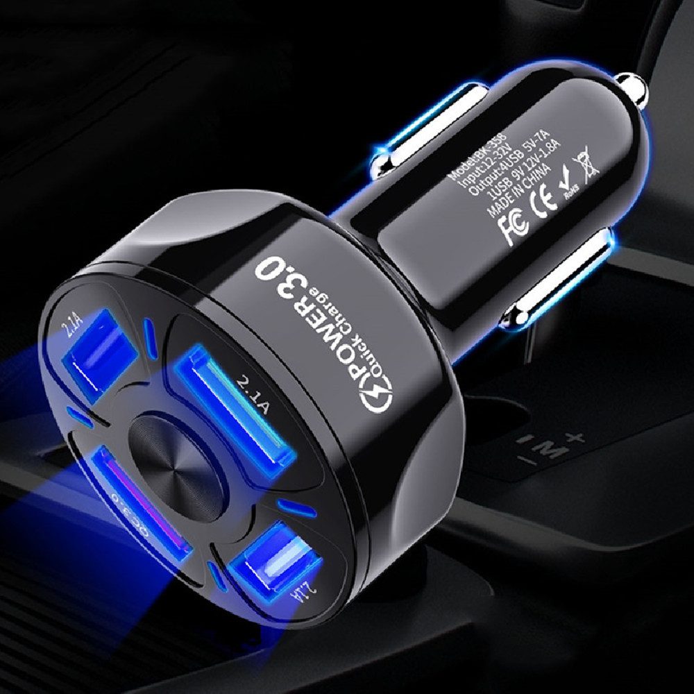 Nabíjačka do auta so 4 USB portami, QC3.0, čierna
