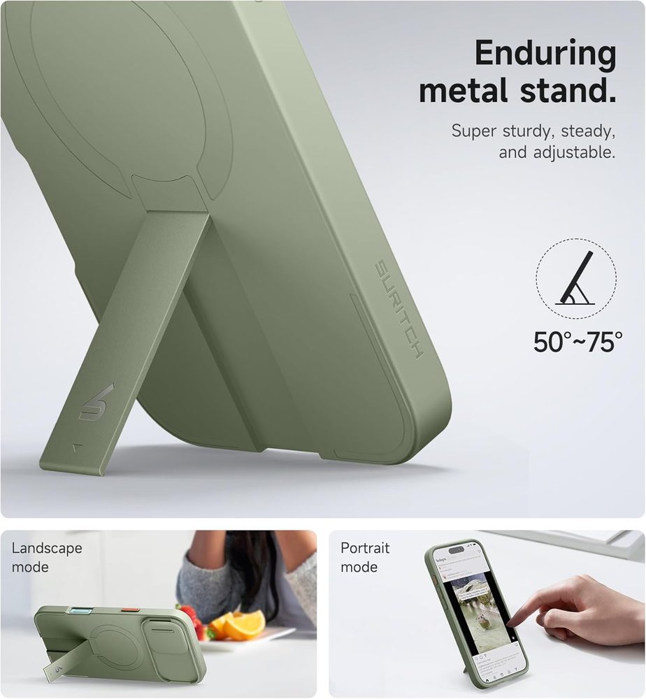 Suritch MagSafe Kickstand Camprotector obal iPhone 16 Plus, zelený