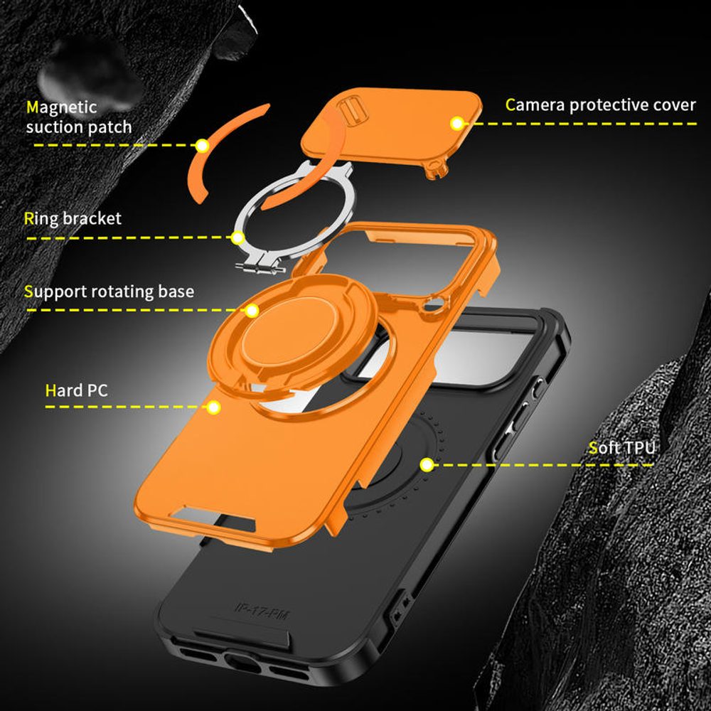 Camslide Stand obal, iPhone 17 Pro Max, oranžový