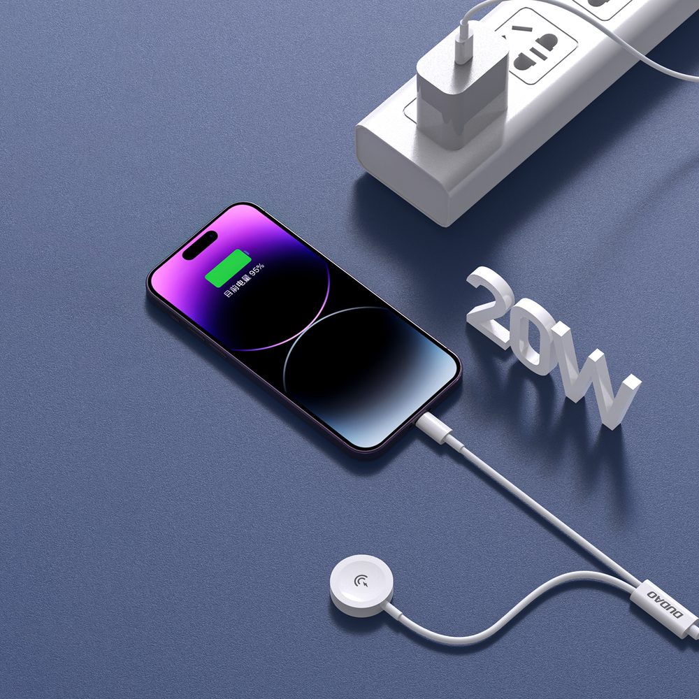 Dudao A12Max 2v1 kábel pre iWatch + Lightning - USB-C, 20W PD, 1,2 m, biely