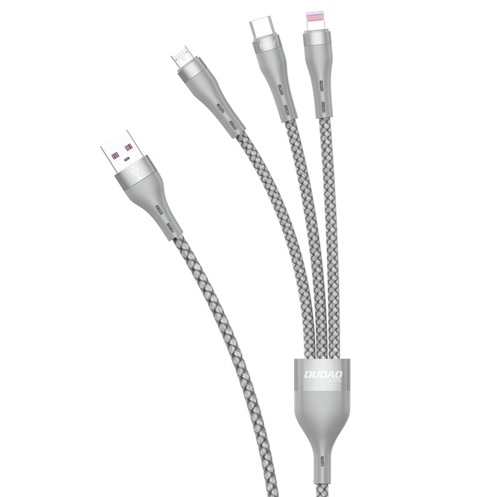 Dudao 3v1 USB Kabel - Lightning / MicroUSB / USB-C, 65W 1,2 M, šedý (L20X)