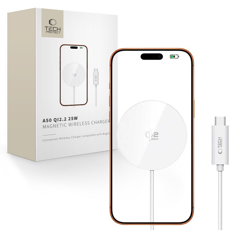 Tech-Protect A50 Încărcător Wireless MagSafe, 25 W Qi2.2, alb