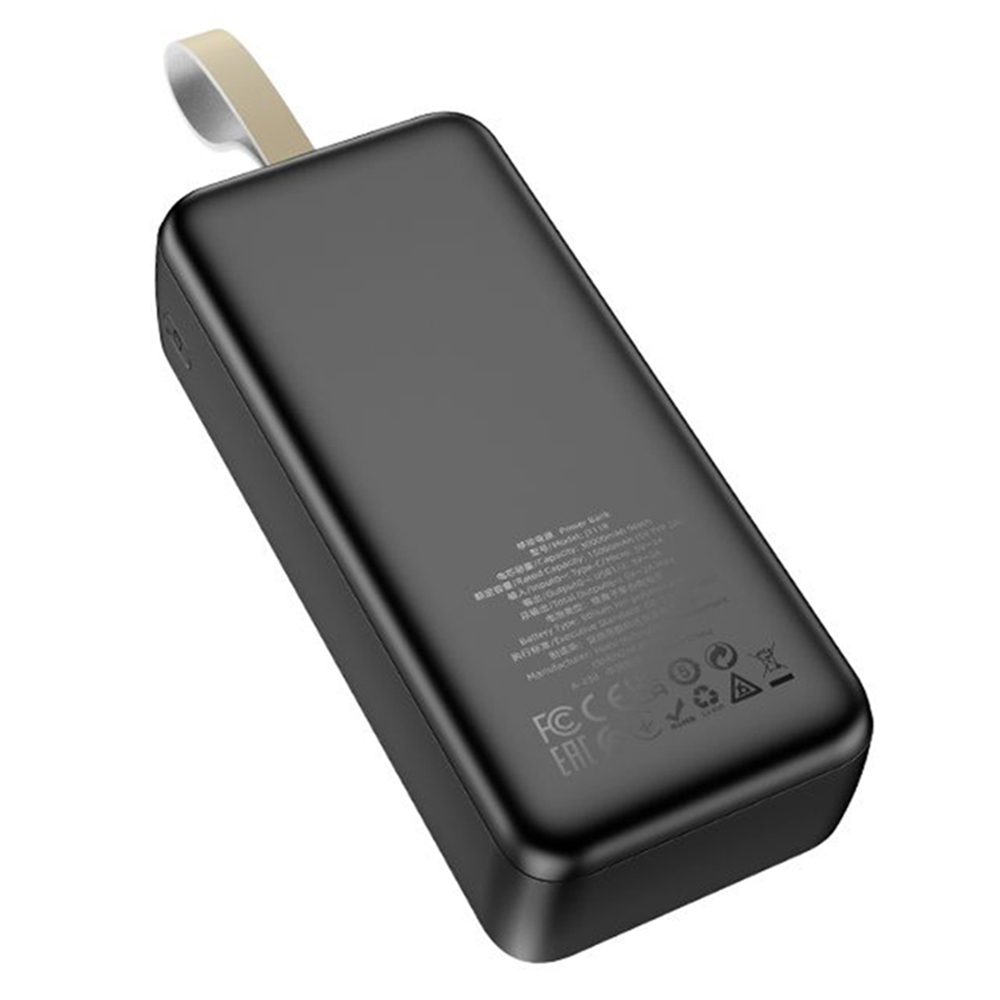 Hoco J111B PowerBanka 30000mAh, 2x USB, USB-C, Micro-USB, PD30W, S LED Diódou A šnúrkou Na Krk, čierna