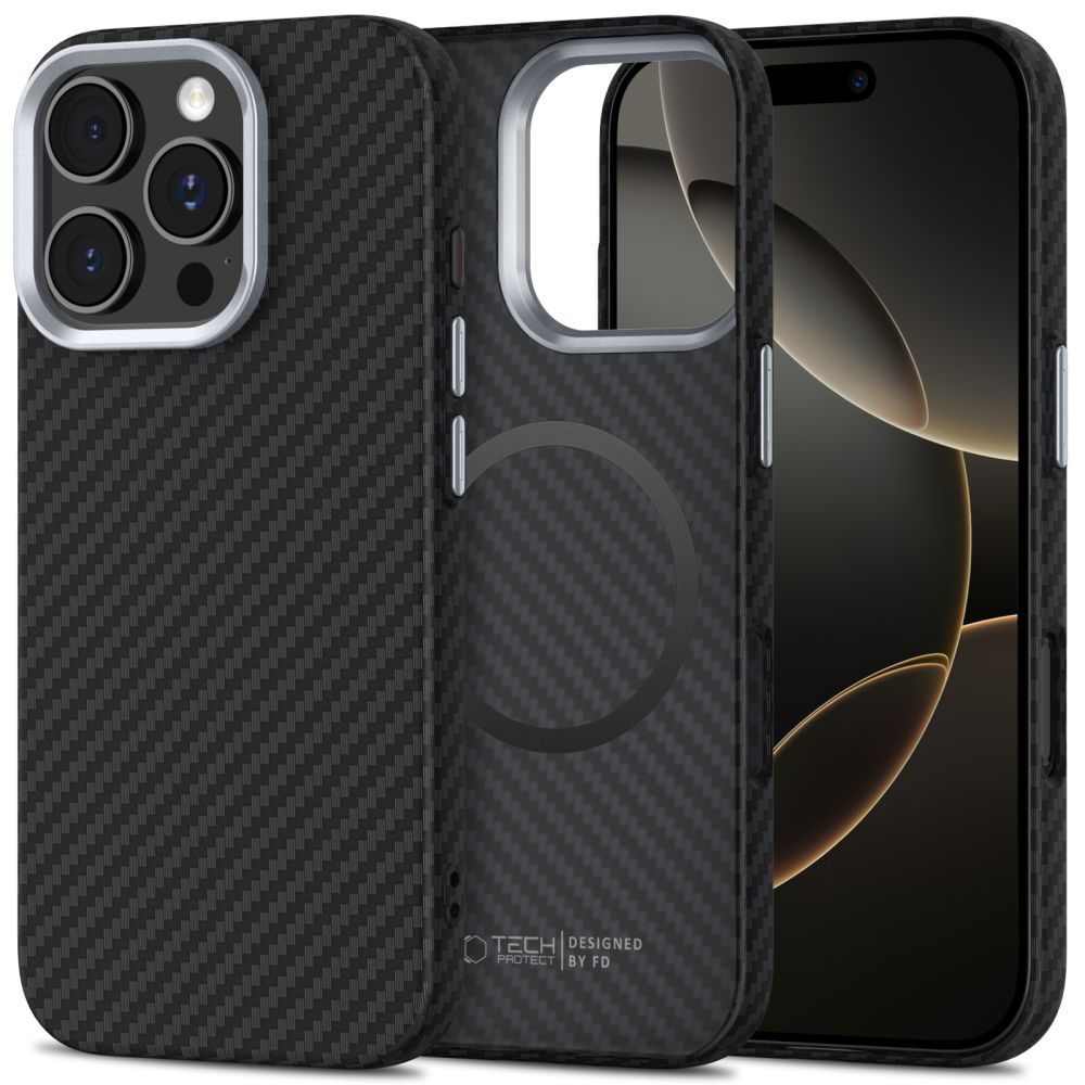 Tech-Protect Ion Carbon MagSafe, iPhone 16 Pro, fekete-ezüst
