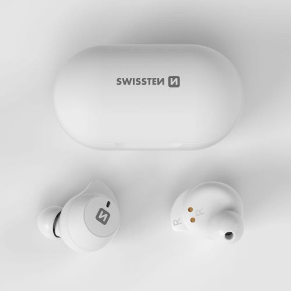 Căști Swissten Bluetooth TWS Stonebuds, Albe