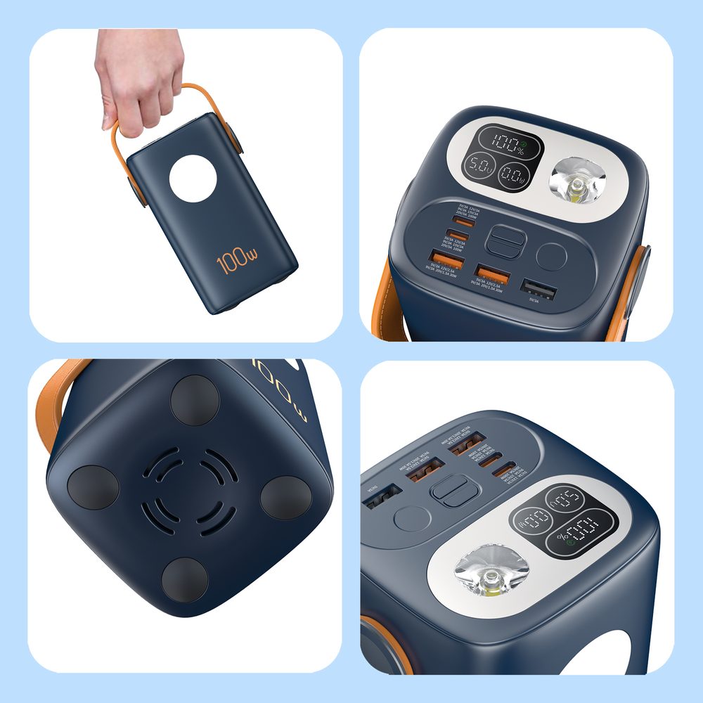 Powerbanka pre notebooky a outdoor 60 000 mAh, 100W + 30W PD, silné LED svetlo, biela