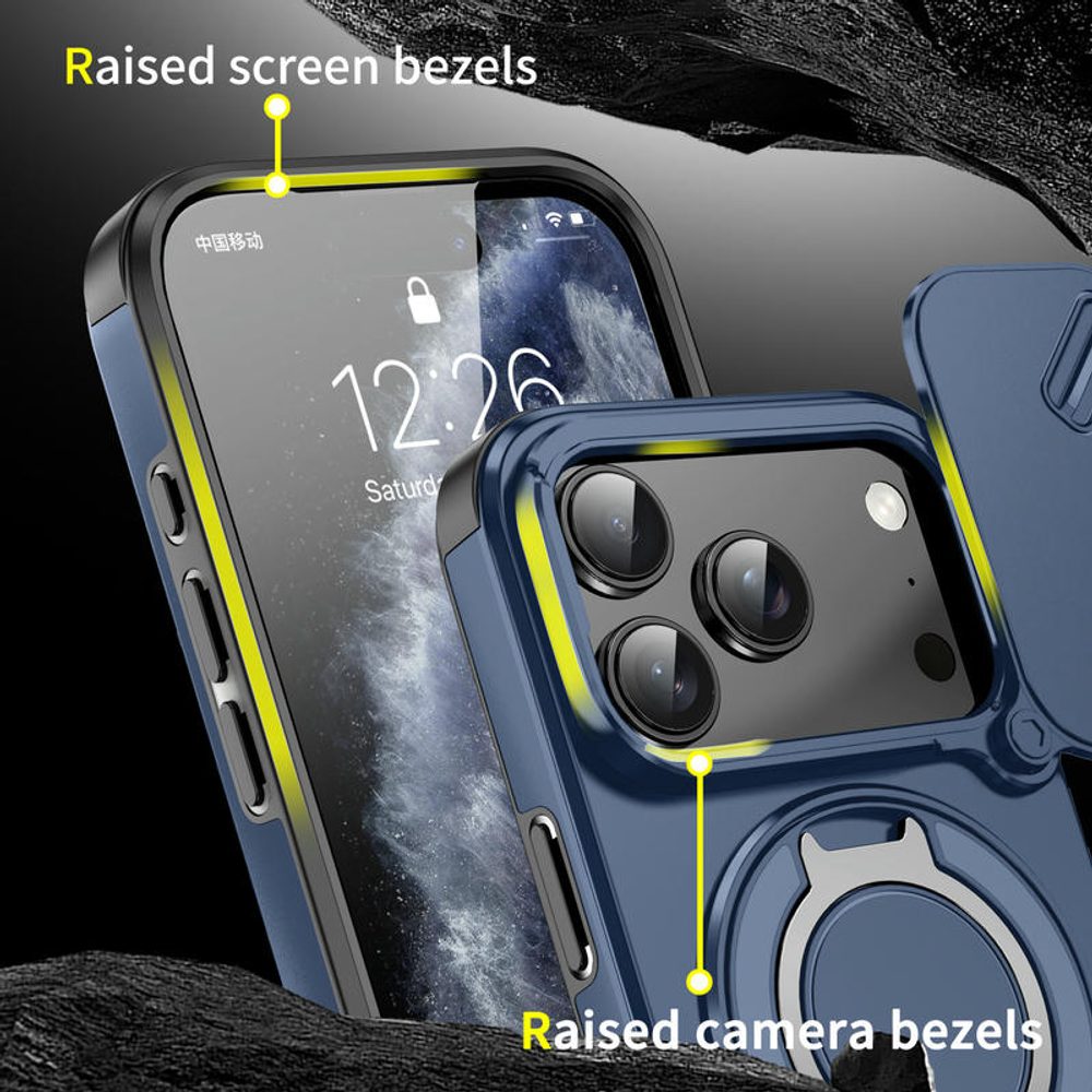 Camslide Stand obal, iPhone 17 Pro, modrý