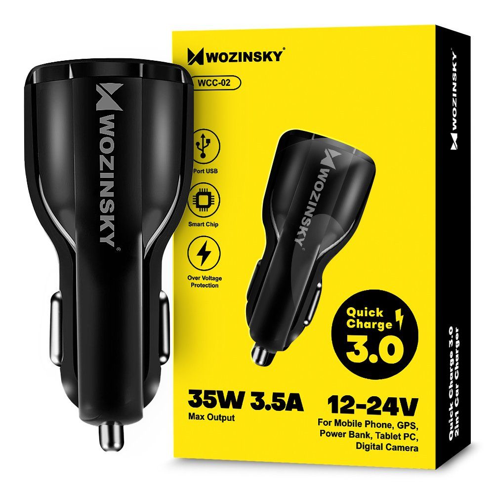 Wozinsky Univerzalni Auto Punjač, 2x USB Quick Charge 3.0 QC3.0 3.1A, Crni (WCC-02)