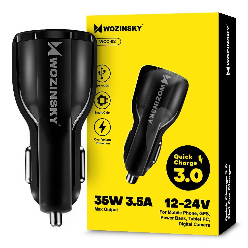 Wozinsky Univerzális Autós Töltő, 2x USB Quick Charge 3.0 QC3.0 3.1A, Fekete (WCC-02)