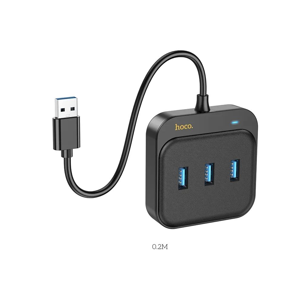 Hoco Adapter HUB 4 U 1 USB Na 3x USB3.0 + RJ45, Gigabit Ethernet, 0,2 M, Crni (HB35)