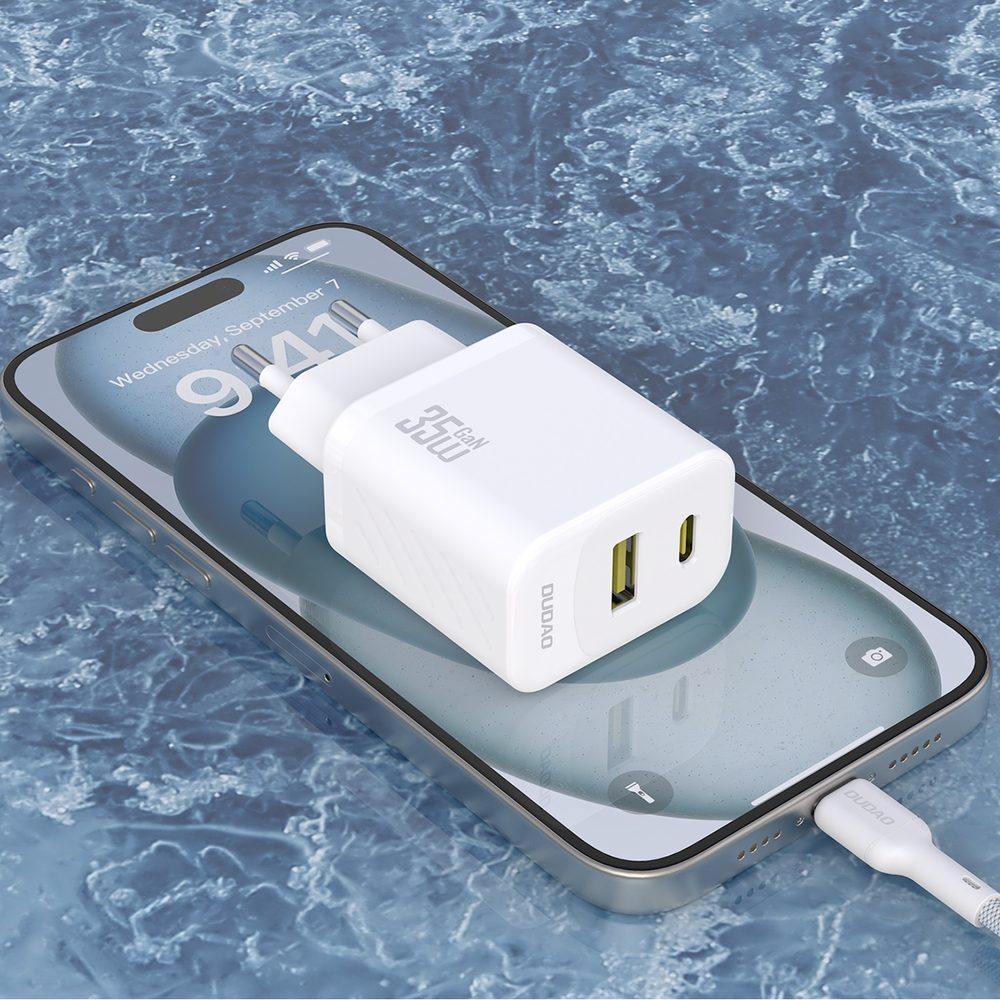 Dudao A27MaxCEU nabíjačka USB-A + USB-C s USB-C káblom, PD QC 35W, biela