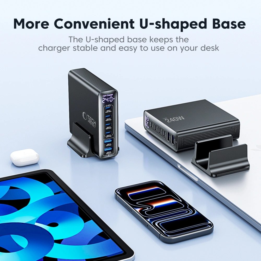 Tech-Protect DC240W-GAN 6-portová nabíjačka PD 240 W / QC3.0, čierna