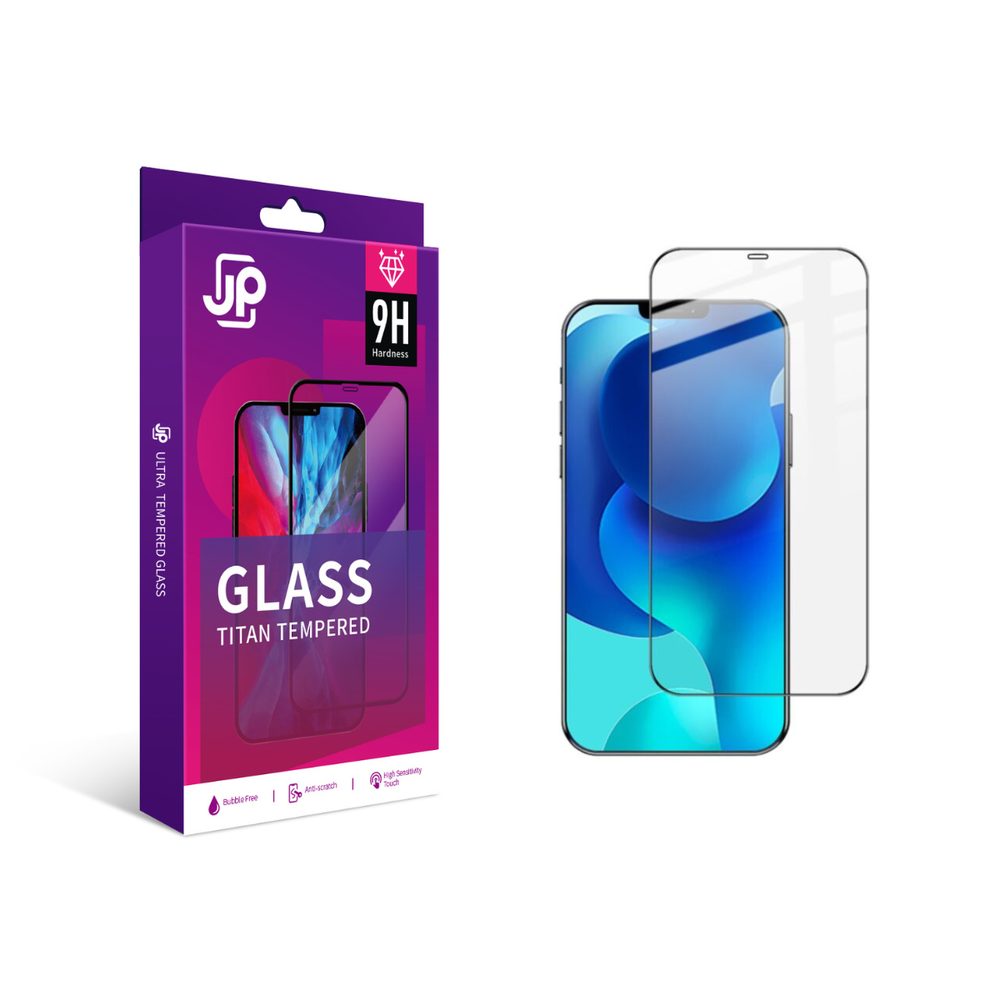 Levně JP Titan extra odolné tvrzené sklo, iPhone 12 / 12 Pro, černé