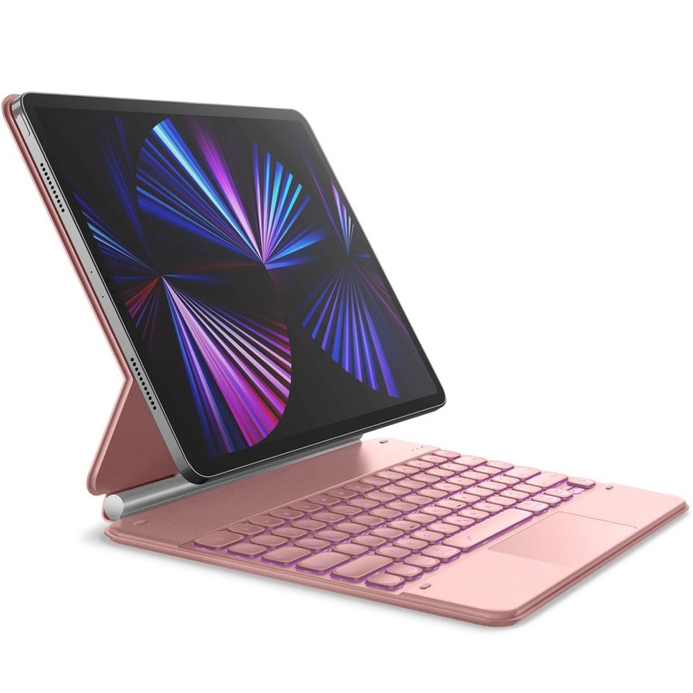 Dracool mágneses tok billentyűzettel, iPad Air 13 2024 / iPad Pro 12.9" 2021 / 2020 / 2018, rózsaszín