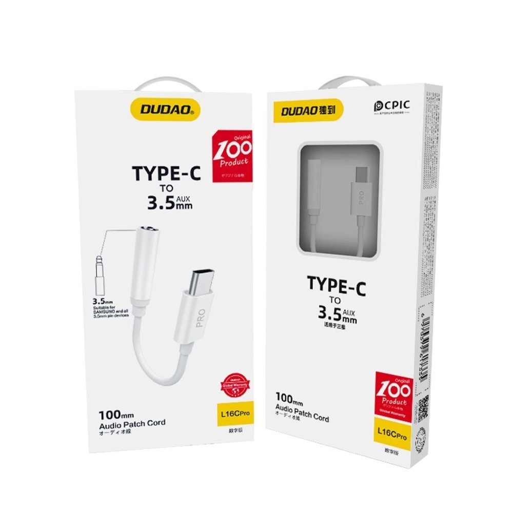 Dudao Adapter USB-C - 3,5 Mm-es Jack Csatlakozó. Fehér (L16CPro Fehér)