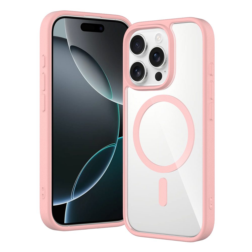 JP MagFit Clear MagSafe tok N52 mágnessel, iPhone 16 Pro, világos rózsaszín