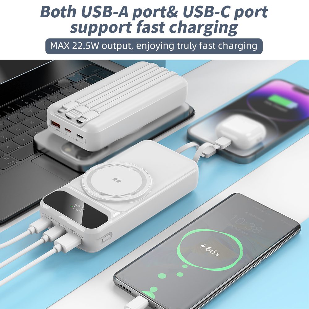 MagSafe 15W bezdrôtová PowerBanka, 10 000 mAh s 3 integrovanými káblami, veľkosť M, čierna