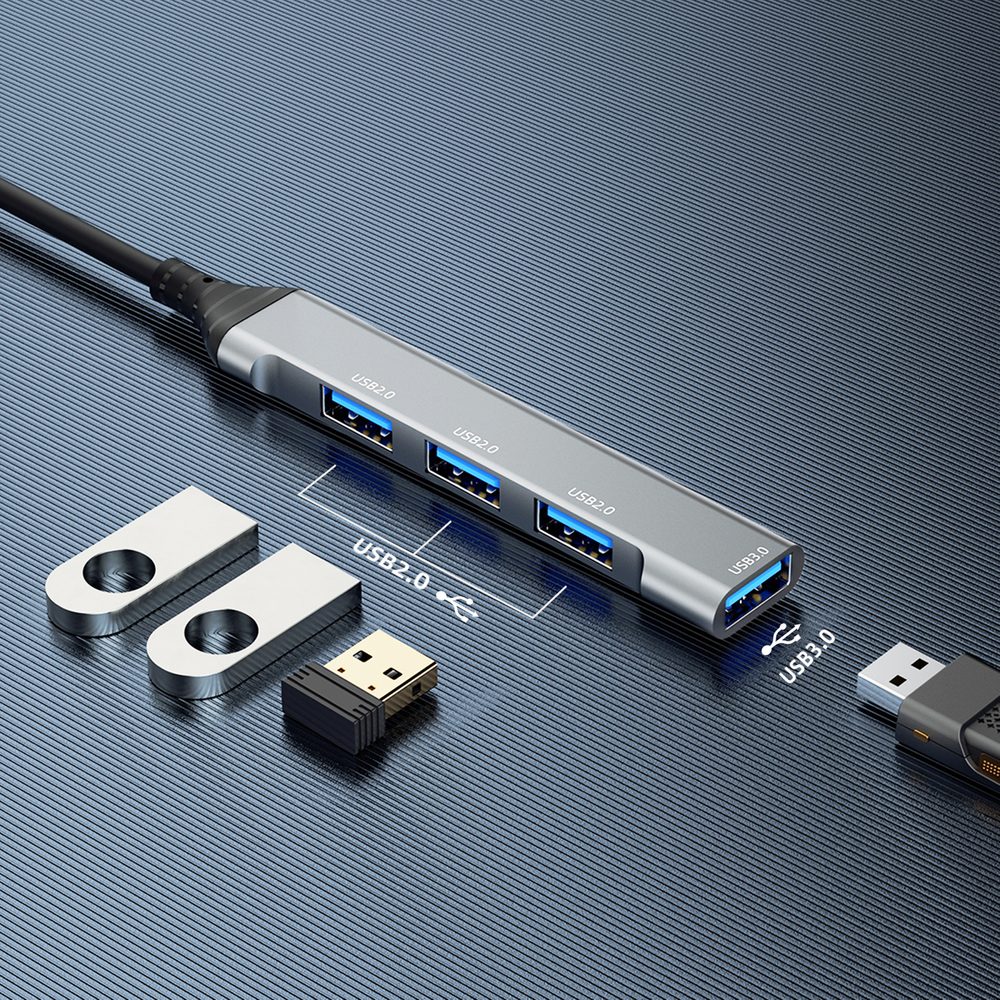 Dudao HUB A16B, 4 U 1, USB-A - 4x USB-A (3x USB2.0 / USB3.0), 6,3 Cm, Crni