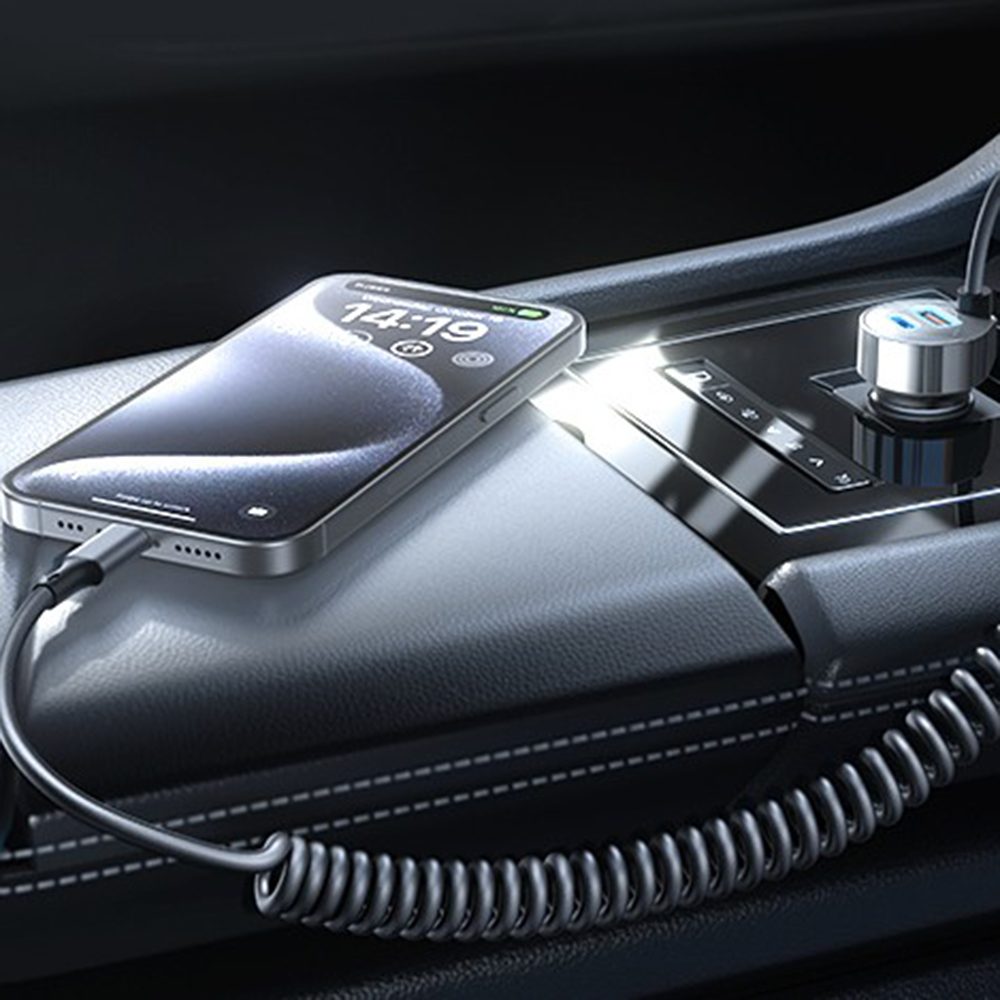 Lisen Autonabíjačka USB-A + USB-C s USB-C káblom, 90 W, 12V/24V, čierna