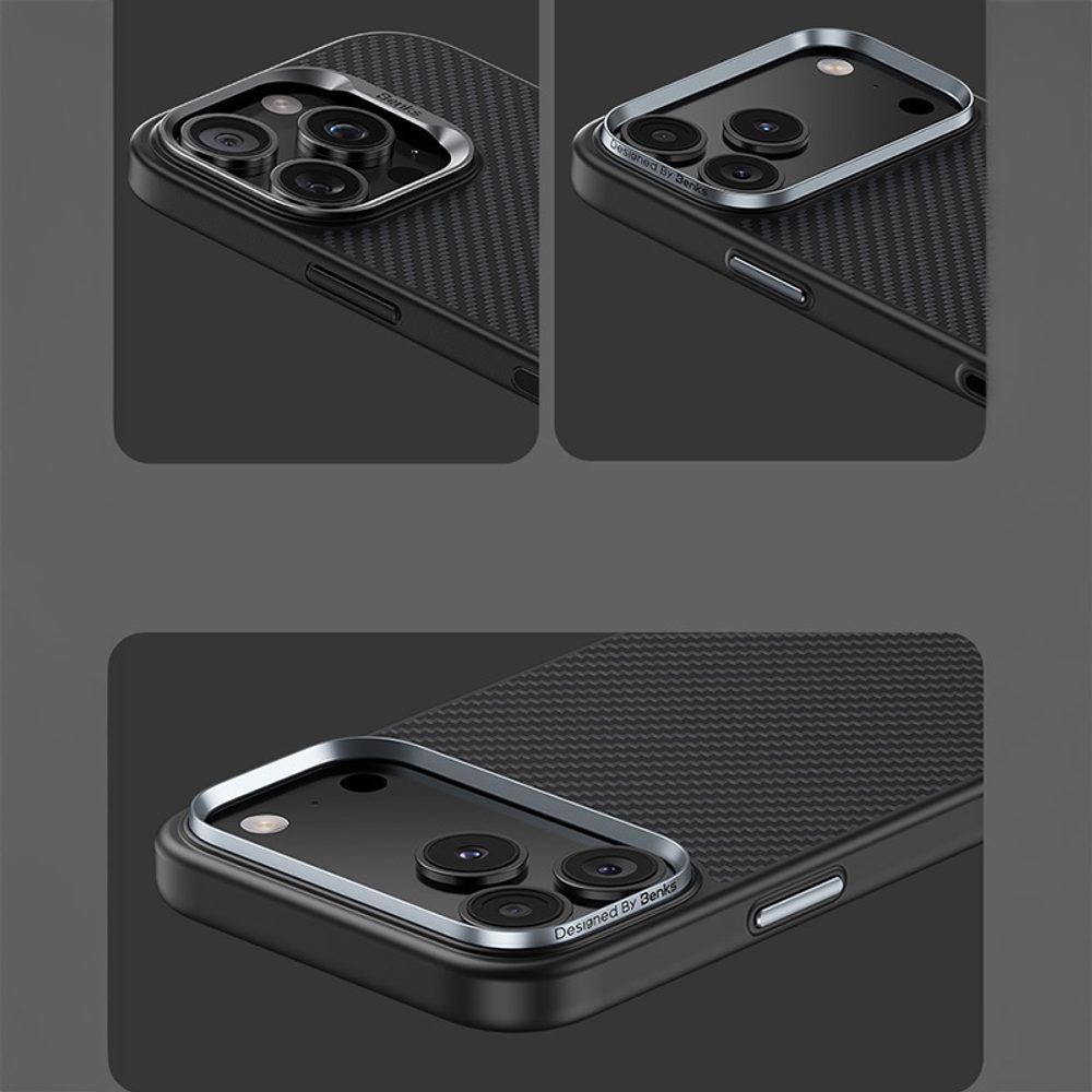Benks Magnetic Armor Pro Kevlar obal Metal Frame, iPhone 17 Pro Max, čierny