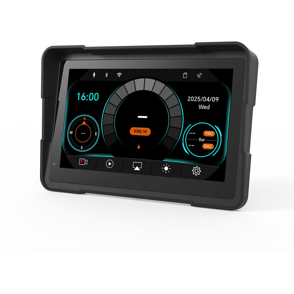 Ecran Motocicletă 7" cu CarPlay și Android Auto Wireless, GPS, TPMS și Două Camere (1080P)